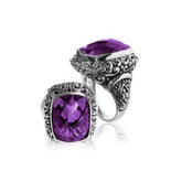 Sterling silver Mystic Topaz Quartz ring with cushion-cut rainbow Quartz and ornate Balinese carvings – Woman artisan jewelry